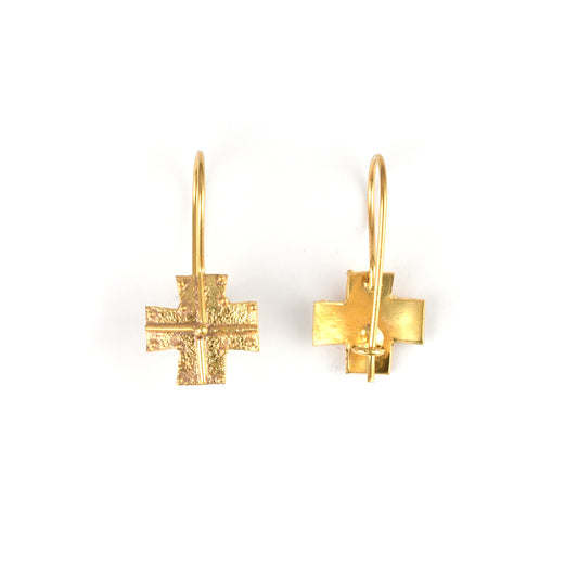 C88 Gold Plated Silver Cross Wire Earring w/o Attachment Ring