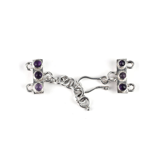 B952a Silver 2-Strand Hook Clasp with Amethyst