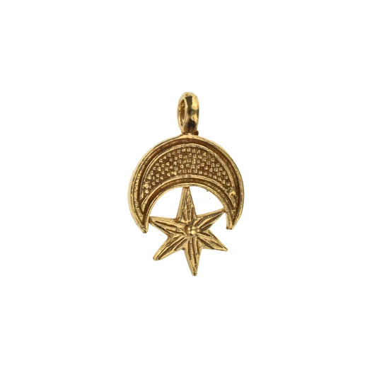 C649 Brass Crescent and Star Pendant