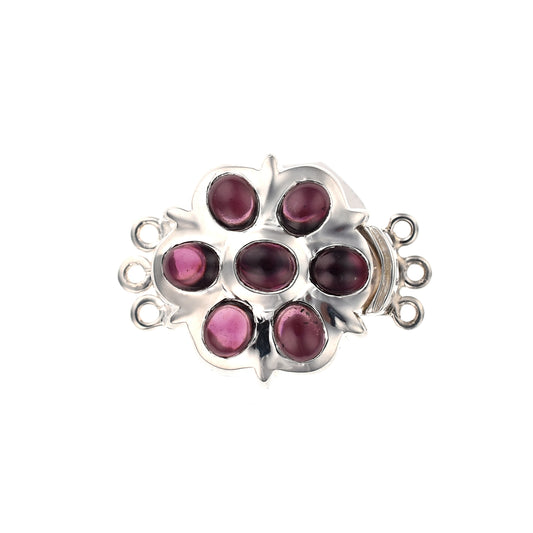 IB80 Silver 3-Strand Box Clasp with Garnet