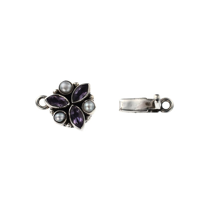 IB83 Silver Box Clasp with Amethyst and Pearl