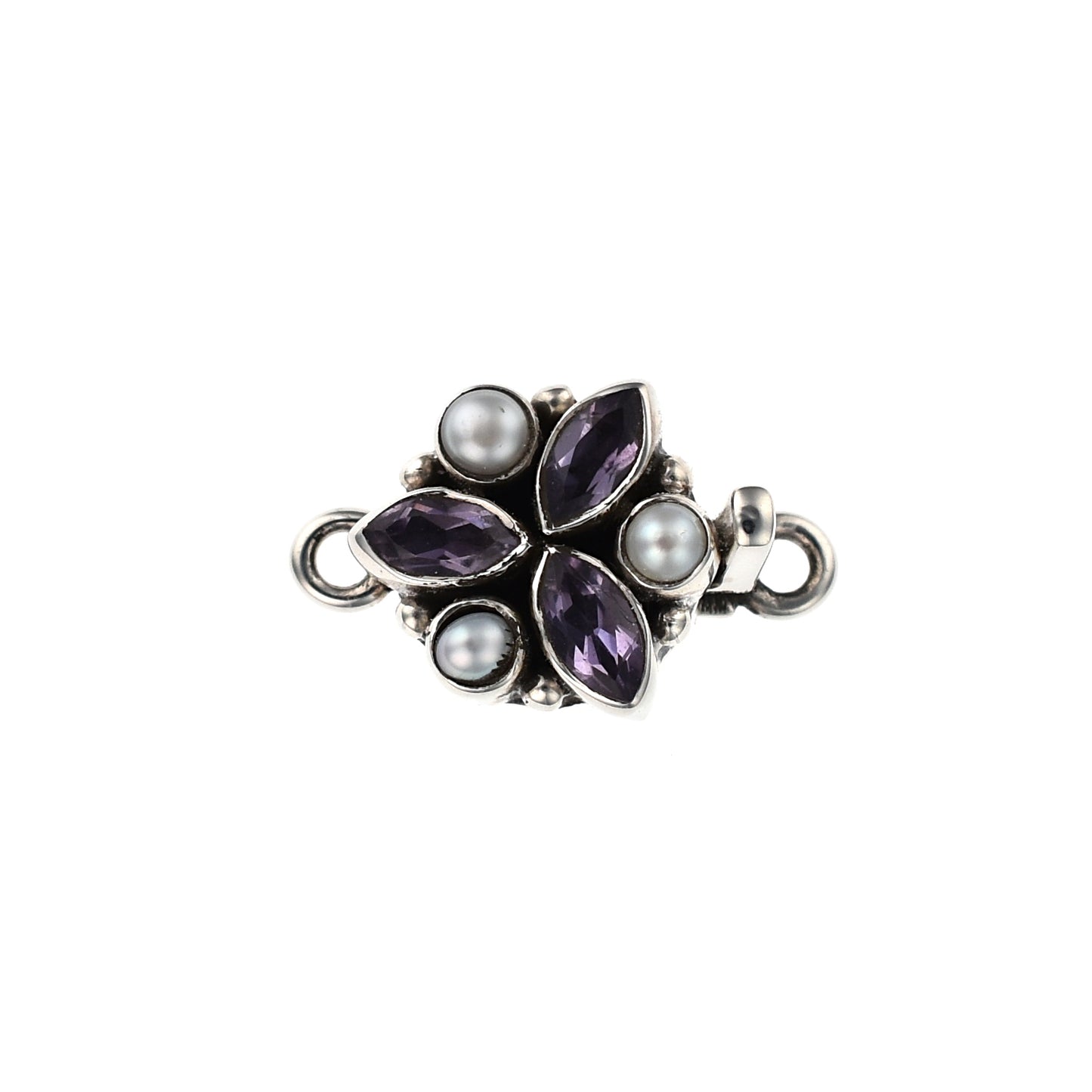 IB83 Silver Box Clasp with Amethyst and Pearl