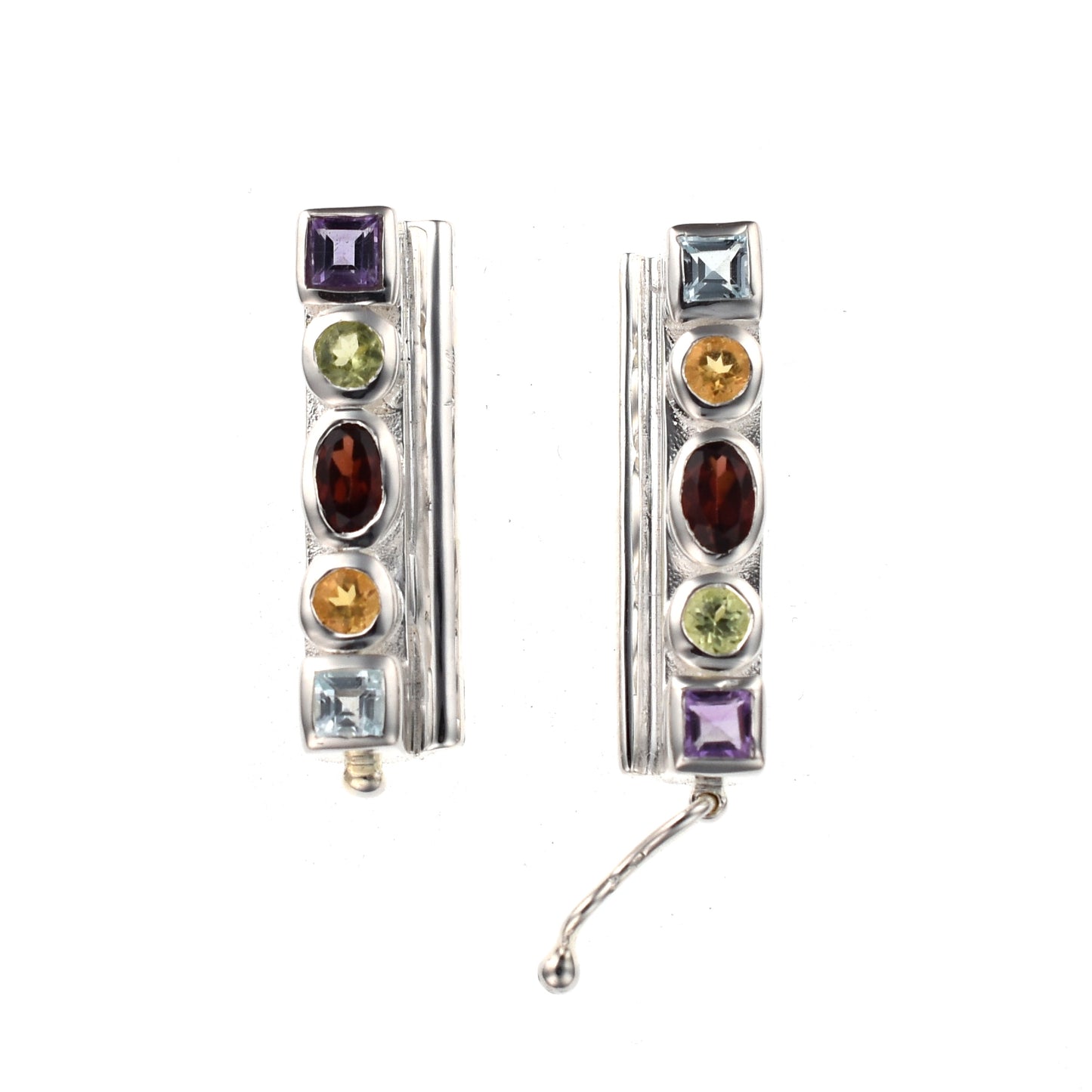 IB89 Silver 5-Strand Bar Clasp with Assorted Stones