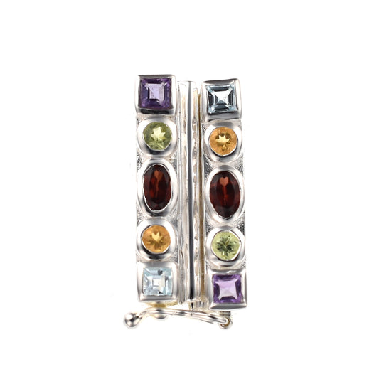 IB89 Silver 5-Strand Bar Clasp with Assorted Stones